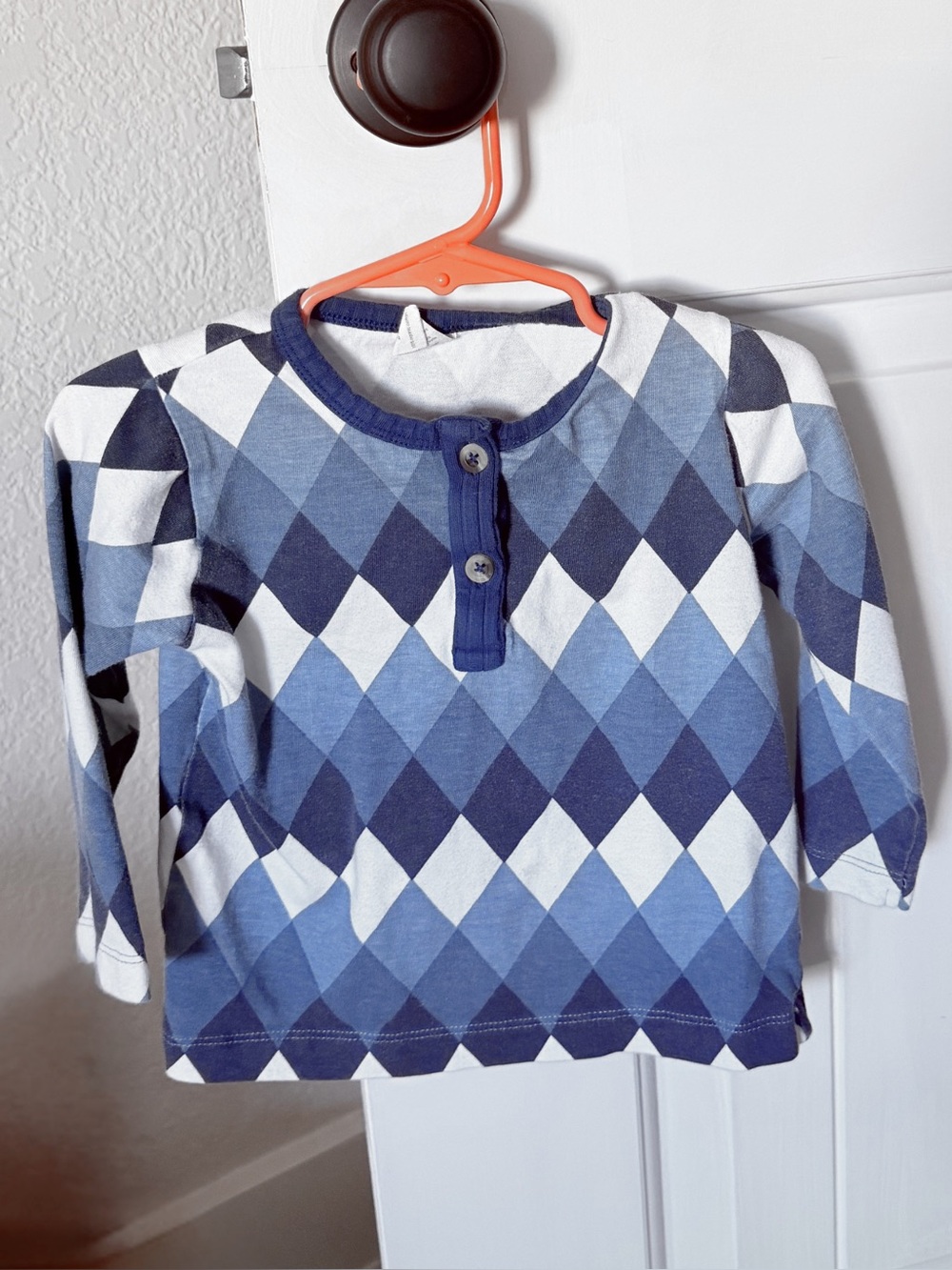kate quinn - ls basic henley tee | blue diamond quilt | organic cotton 2T